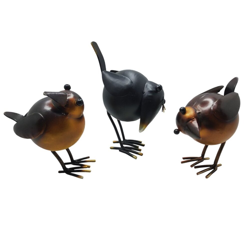 Vintage Set Of 3 Handcrafted Metal Bird Sculptures
